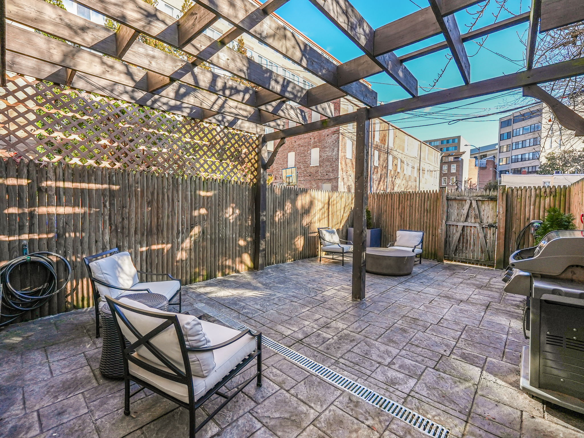 Patio gate to the private parking space